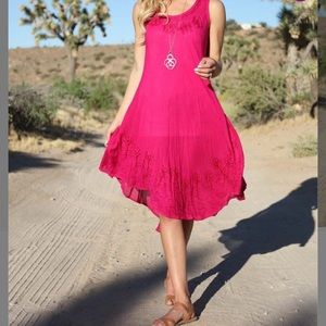 Fuchsia Embroidered Sleeveless Scoop Neck Dress, O/S